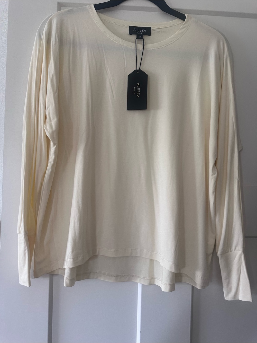 Alezza Cream Long-Sleeve Crewneck Blouse
